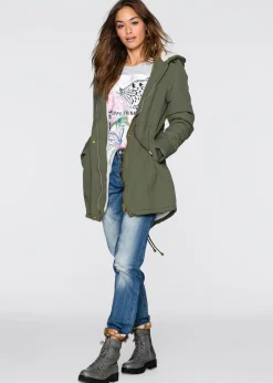 bonprix bonprix Parka con forro polar Verde oliva oscuro Discount