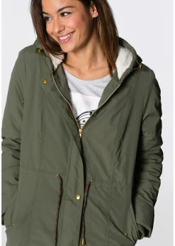 bonprix bonprix Parka con forro polar Verde oliva oscuro Discount