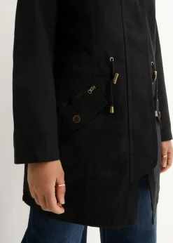 bonprix bonprix Parka corta de algodón con cuello alto, entallada Negro