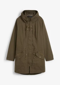 bonprix bonprix Parka corta de algodón con cuello alto, entallada Caqui Outlet