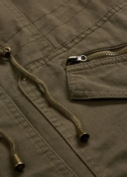 bonprix bonprix Parka corta de algodón con cuello alto, entallada Caqui Outlet