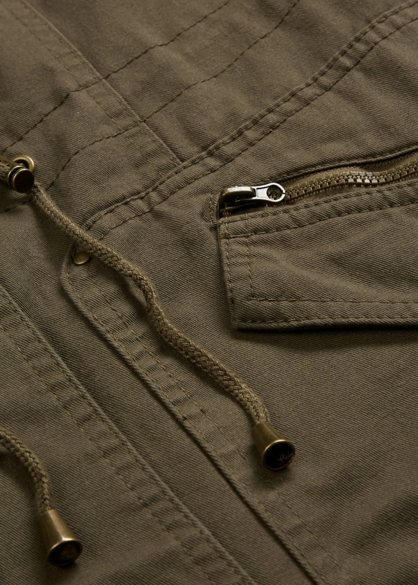 bonprix bonprix Parka corta de algodón con cuello alto, entallada Caqui Outlet