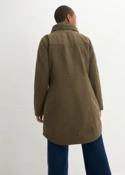 bonprix bonprix Parka corta de algodón con cuello alto, entallada Caqui Outlet