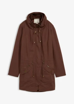 bonprix bonprix Parka corta de algodón con cuello alto, entallada marrón New