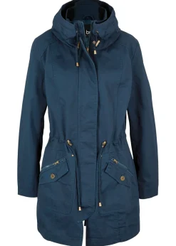 bonprix bonprix Parka corta de algodón con cuello alto, entallada Azul marino