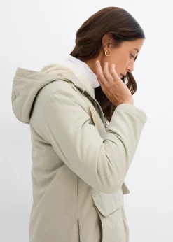 bonprix bonprix Parka de invierno ancha, con capucha y forro polar Verde aceite Hot