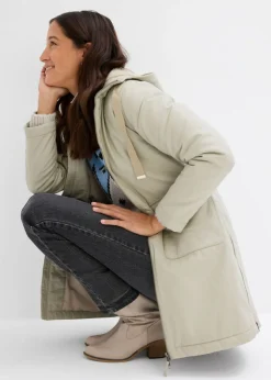 bonprix bonprix Parka de invierno ancha, con capucha y forro polar Verde aceite Hot
