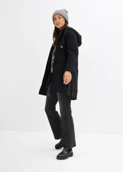 bonprix bonprix Parka de invierno ancha, con capucha y forro polar Negro Online
