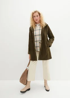 bonprix bonprix Parka de pana con forro suave Verde oliva oscuro Hot