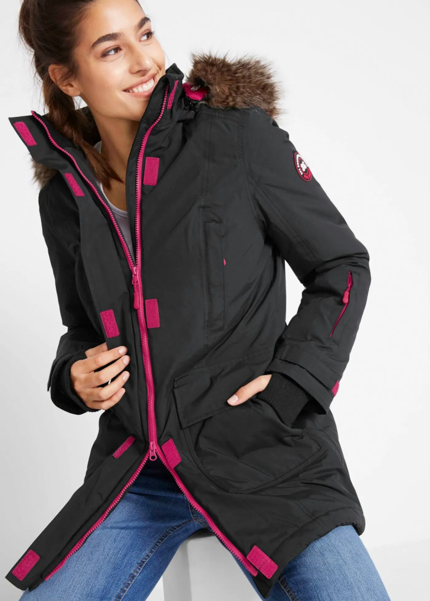 bonprix bonprix Parka funcional impermeable, guateada Negro Discount
