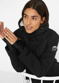 bonprix bonprix Parka funcional impermeable con forro de peluche en la capucha Negro Sale