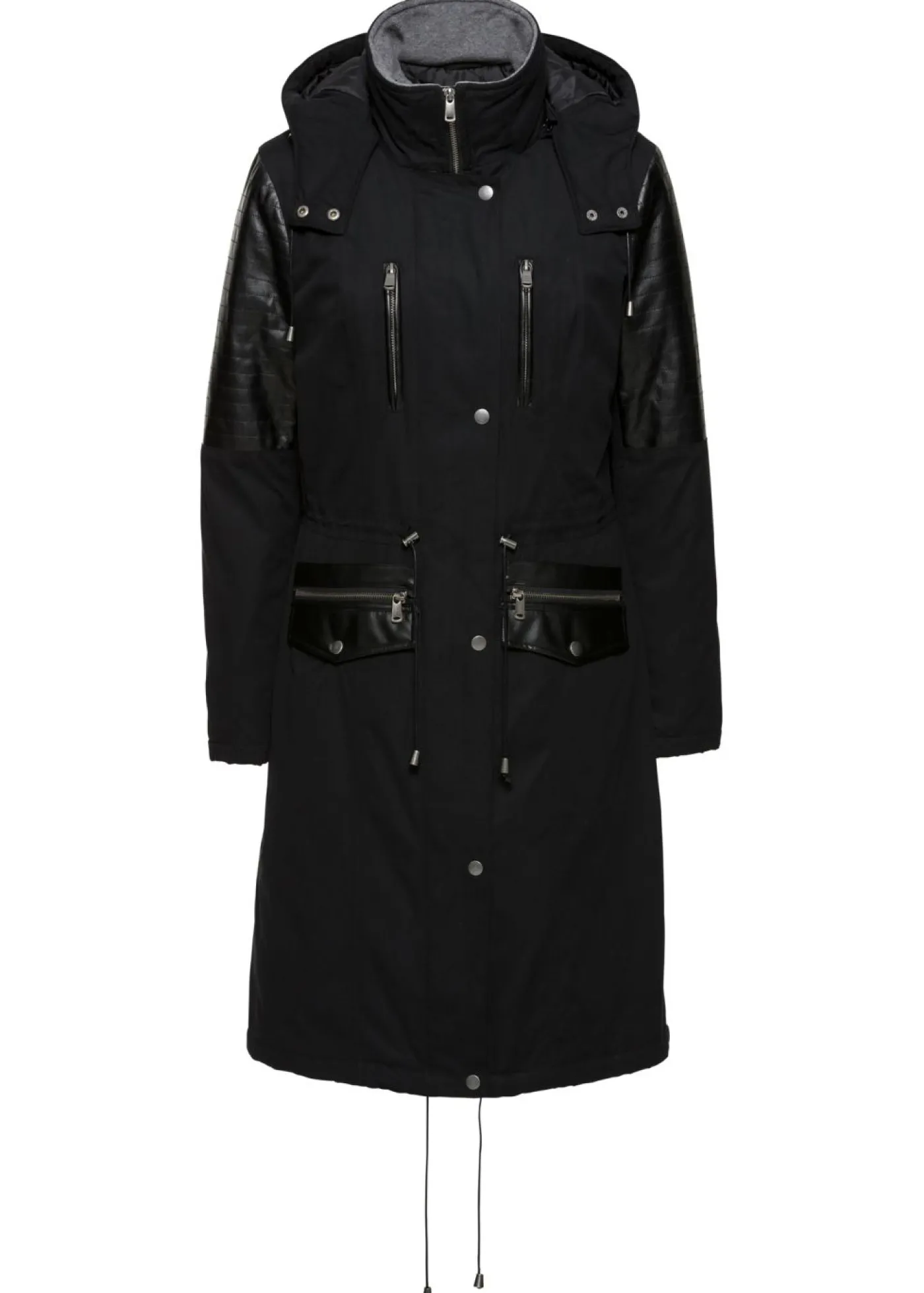 bonprix bonprix Parka larga con inserciones de piel sintética Negro Sale