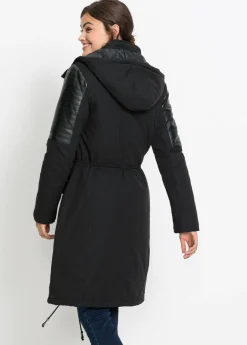 bonprix bonprix Parka larga con inserciones de piel sintética Negro Sale