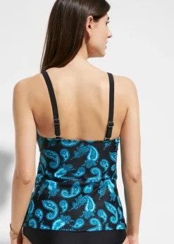 bonprix bonprix Parte superior del tankini Negro-turquesa con patrón paisley Sale