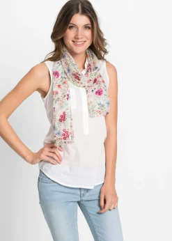 bonprix bonprix Pañuelo de seda De flores color crema