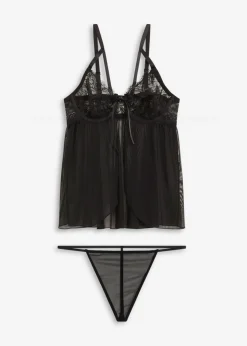 bonprix bonprix Picardías+ tanga (2 piezas) Negro Outlet
