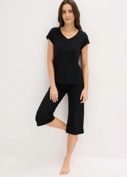 bonprix bonprix Pijama capri con culotte ancho Negro Discount