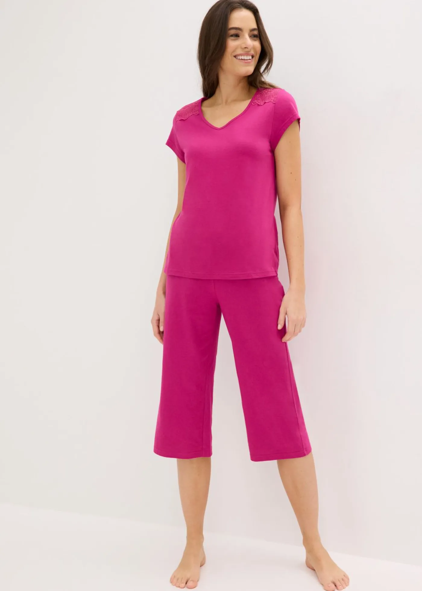 bonprix bonprix Pijama capri con culotte ancho Rosa fucsia Sale