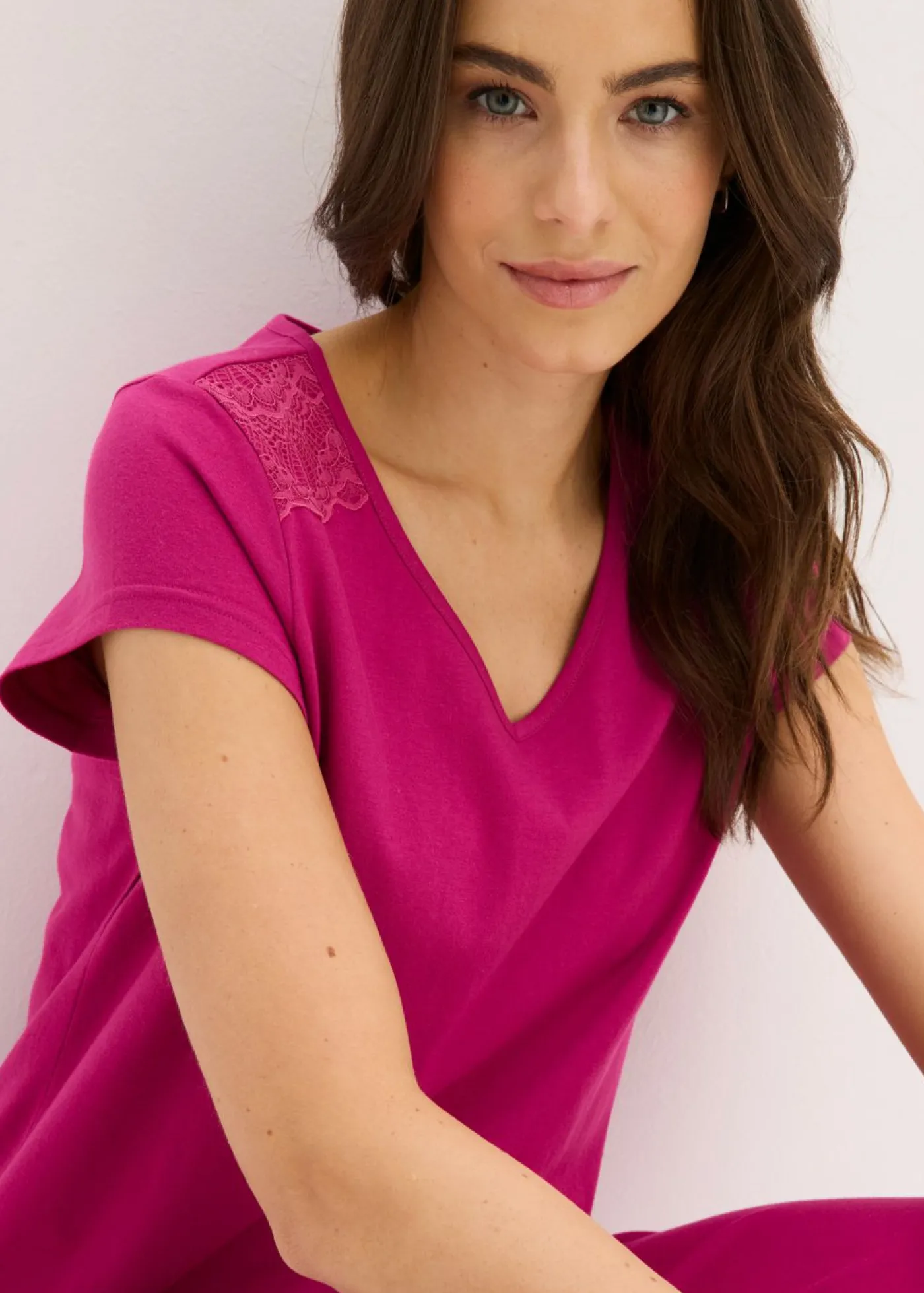 bonprix bonprix Pijama capri con culotte ancho Rosa fucsia Sale