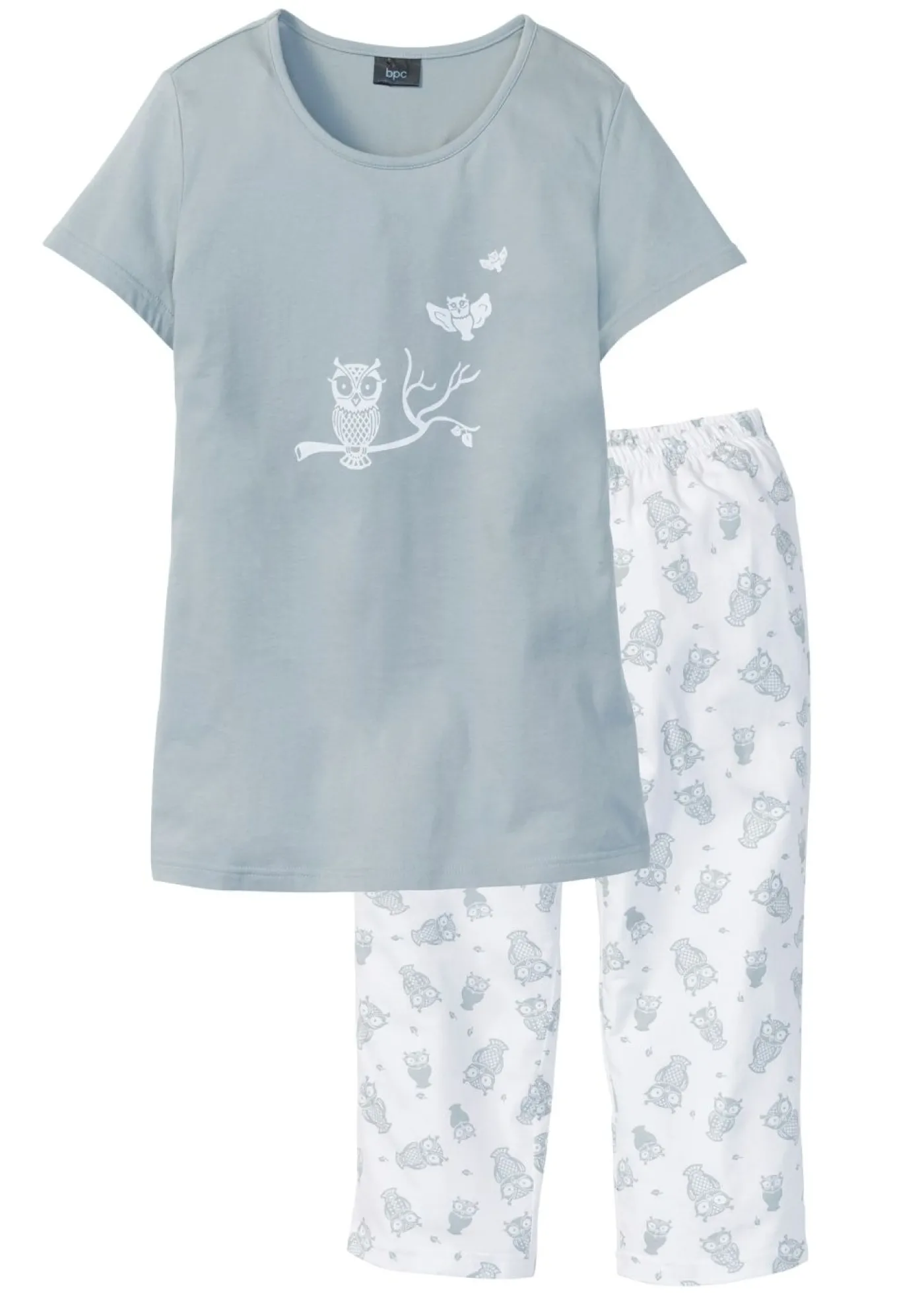 bonprix bonprix Pijama capri con mangas cortas Gris plateado-blanco Hot