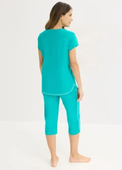 bonprix bonprix Pijama capri de algodón orgánico puro Esmeralda-blanco Discount