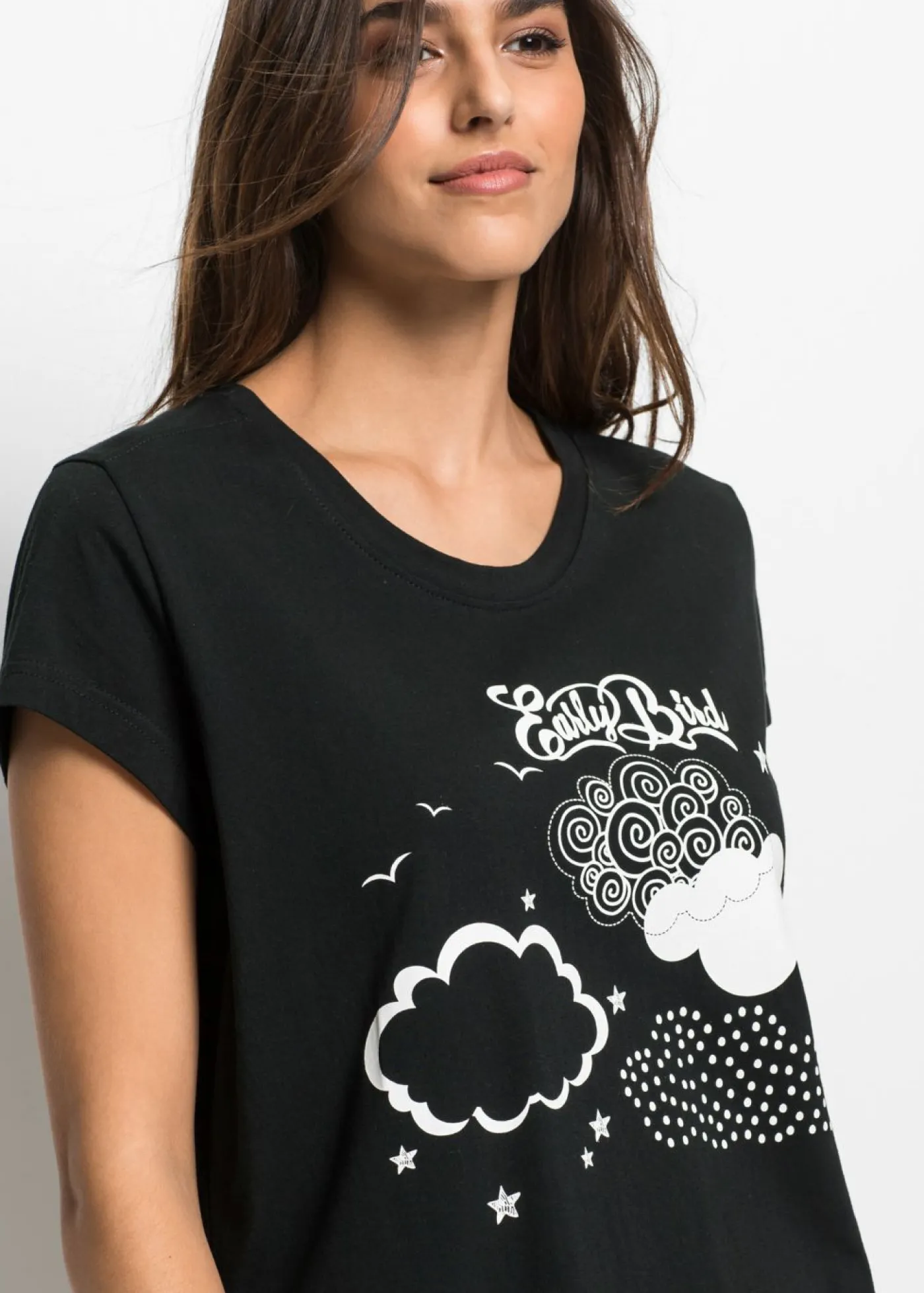 bonprix bonprix Pijama capri de algodón orgánico puro Negro-blanco Sale