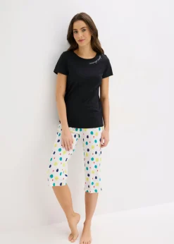 bonprix bonprix Pijama capri de algodón puro Negro de lunares Clearance