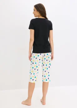bonprix bonprix Pijama capri de algodón puro Negro de lunares Clearance