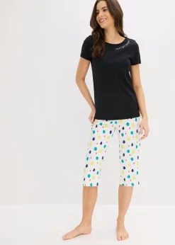 bonprix bonprix Pijama capri de algodón puro Negro de lunares Clearance