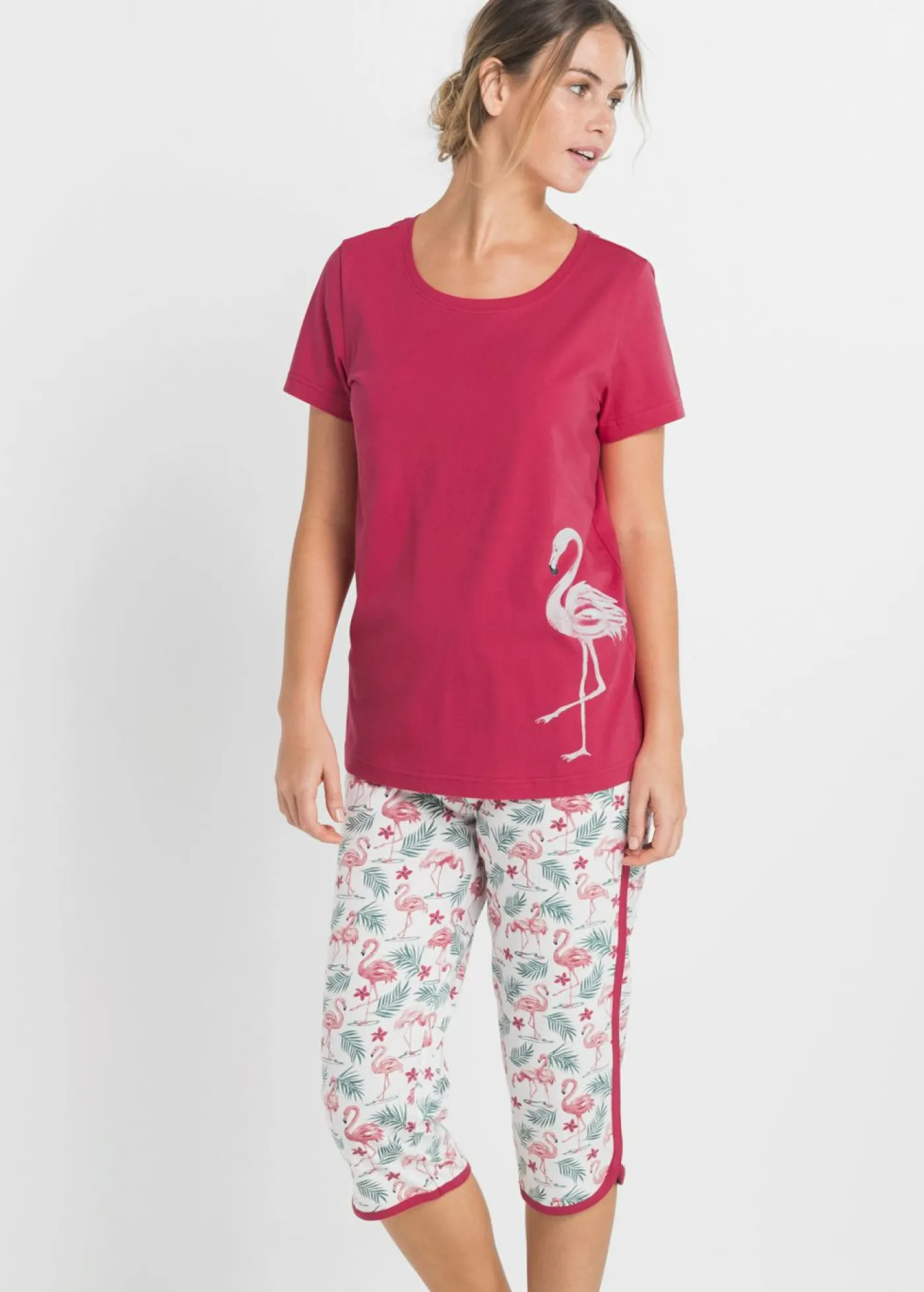 bonprix bonprix Pijama capri de algodón puro granate / rosa pastel / rosa oscura / azul celeste / azul marino / blanco Outlet