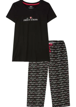 bonprix bonprix Pijama capri de algodón puro Negro estampado Sale