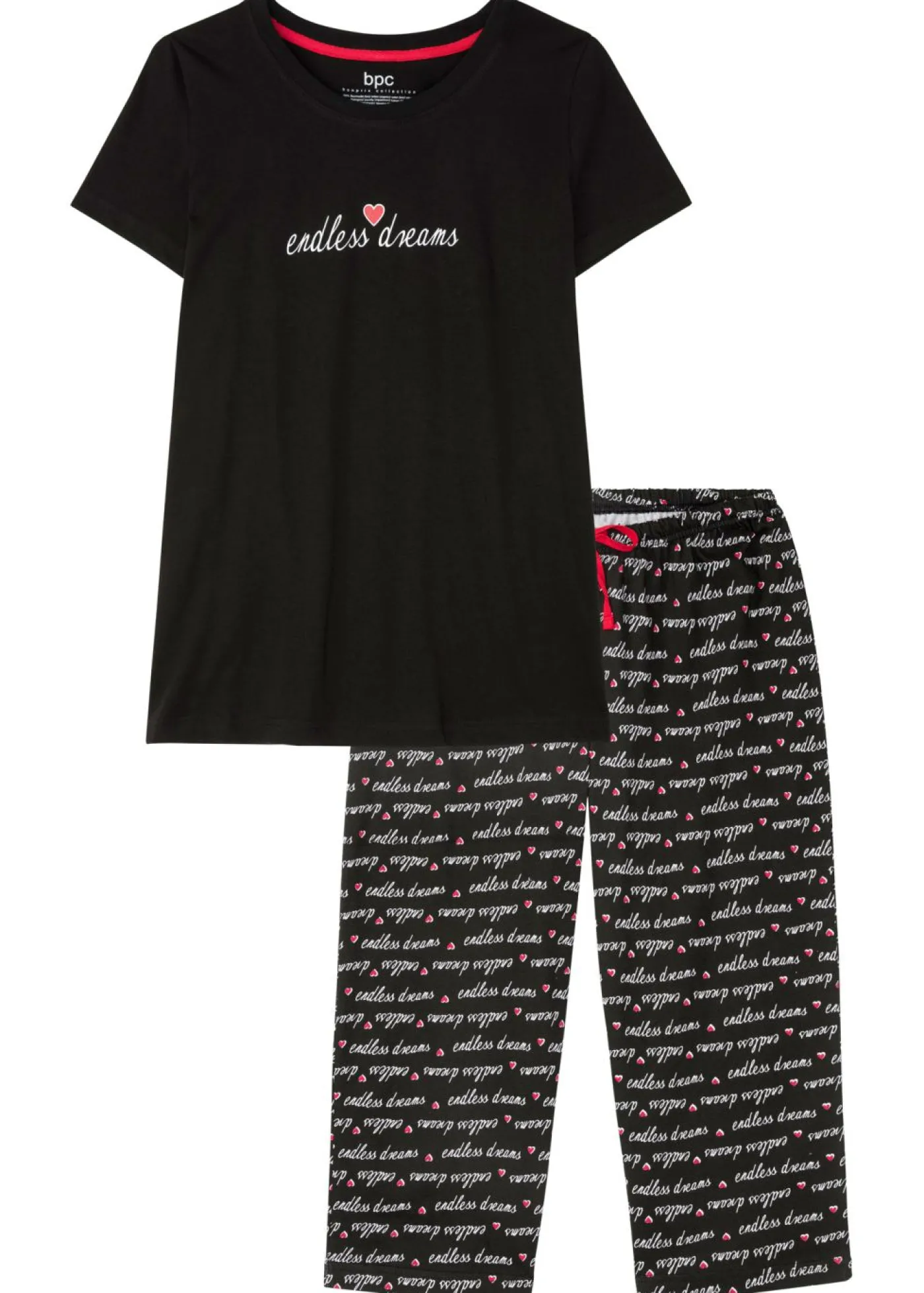 bonprix bonprix Pijama capri de algodón puro Negro estampado Sale