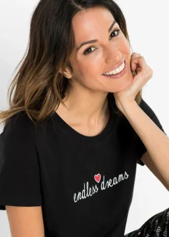 bonprix bonprix Pijama capri de algodón puro Negro estampado Sale