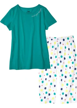 bonprix bonprix Pijama capri de algodón puro Esmeralda de lunares Online