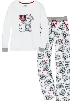 bonprix bonprix Pijama con aplicación de franela Blanco lana/azul marino estampado Hot