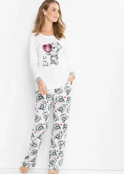 bonprix bonprix Pijama con aplicación de franela Blanco lana/azul marino estampado Hot