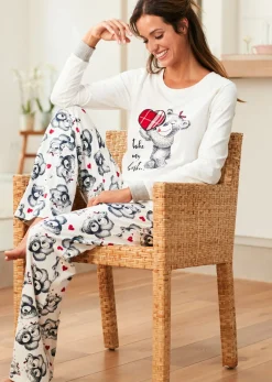 bonprix bonprix Pijama con aplicación de franela Blanco lana/azul marino estampado Hot