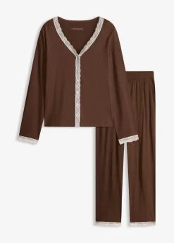 bonprix bonprix Pijama con botones Marrón-blanco lana Outlet