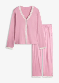 bonprix bonprix Pijama con botones malva-blanco lana Discount