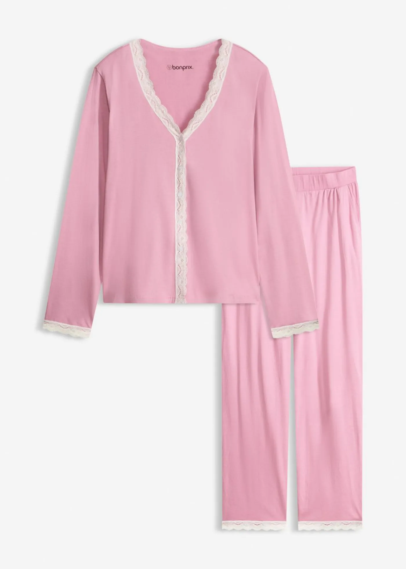 bonprix bonprix Pijama con botones malva-blanco lana Discount