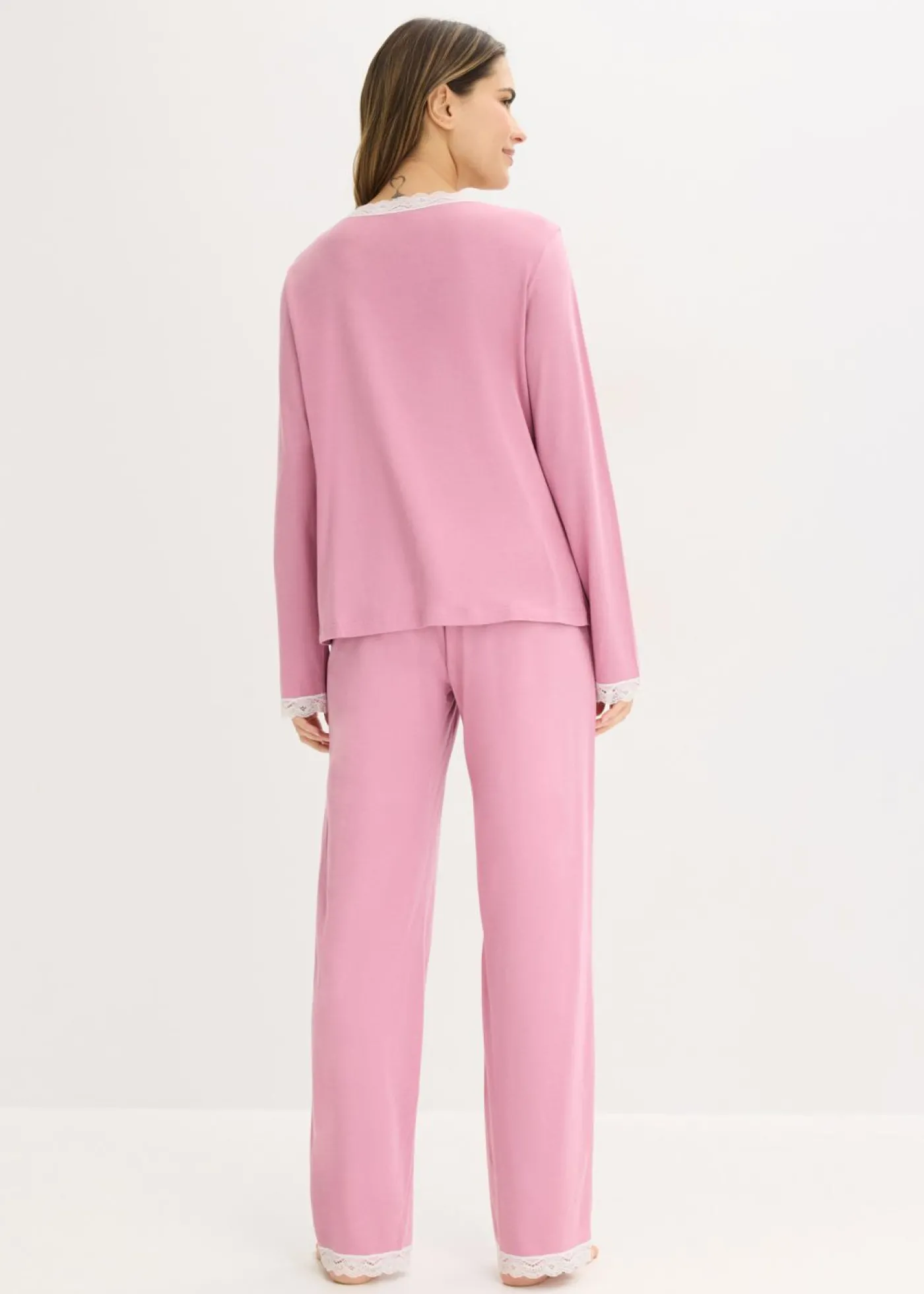 bonprix bonprix Pijama con botones malva-blanco lana Discount