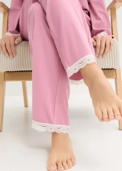 bonprix bonprix Pijama con botones malva-blanco lana Discount