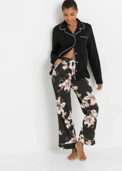bonprix bonprix Pijama con botones Negro de flores Hot