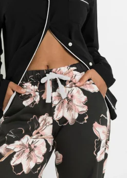 bonprix bonprix Pijama con botones Negro de flores Hot