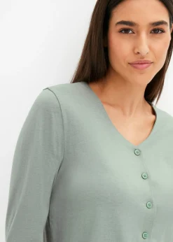 bonprix bonprix Pijama con botones verde-natural jaspeado con flores
