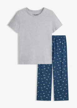 bonprix bonprix Pijama con camiseta ajustada de manga corta gris claro jaspeado-índigo con flores Clearance