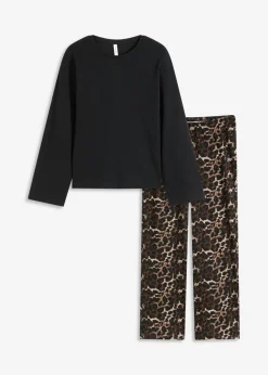 bonprix bonprix Pijama con camiseta de canalé y pantalón ancho estampado leo negro Hot