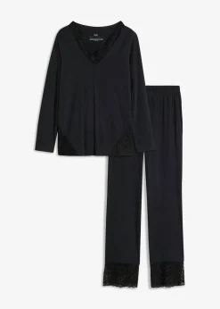 bonprix bonprix Pijama con encaje delicado Negro Online