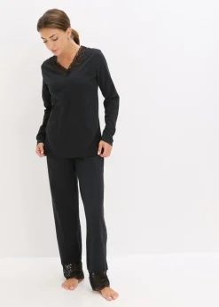 bonprix bonprix Pijama con encaje delicado Negro Online