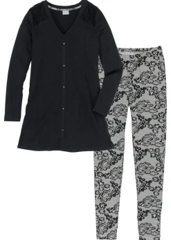 bonprix bonprix Pijama con leggings Negro-gris estampado Online